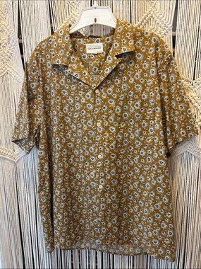 Lucky Brand Men’s Mustard Floral Button-Down Camp Shirt